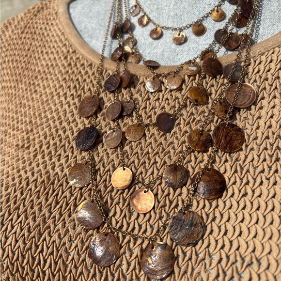 Boho Layered Shell Disc Necklace - Picture 4 of 7